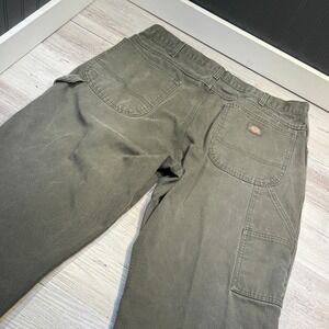 Dickies Distressed Relaxed Duck Carpenter Pants Mens 38x32 Rinsed Moss Green
